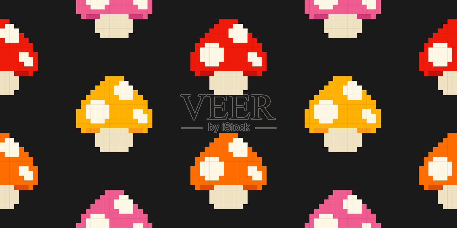 像素艺术蘑菇元素的无缝游戏图案插画图片素材