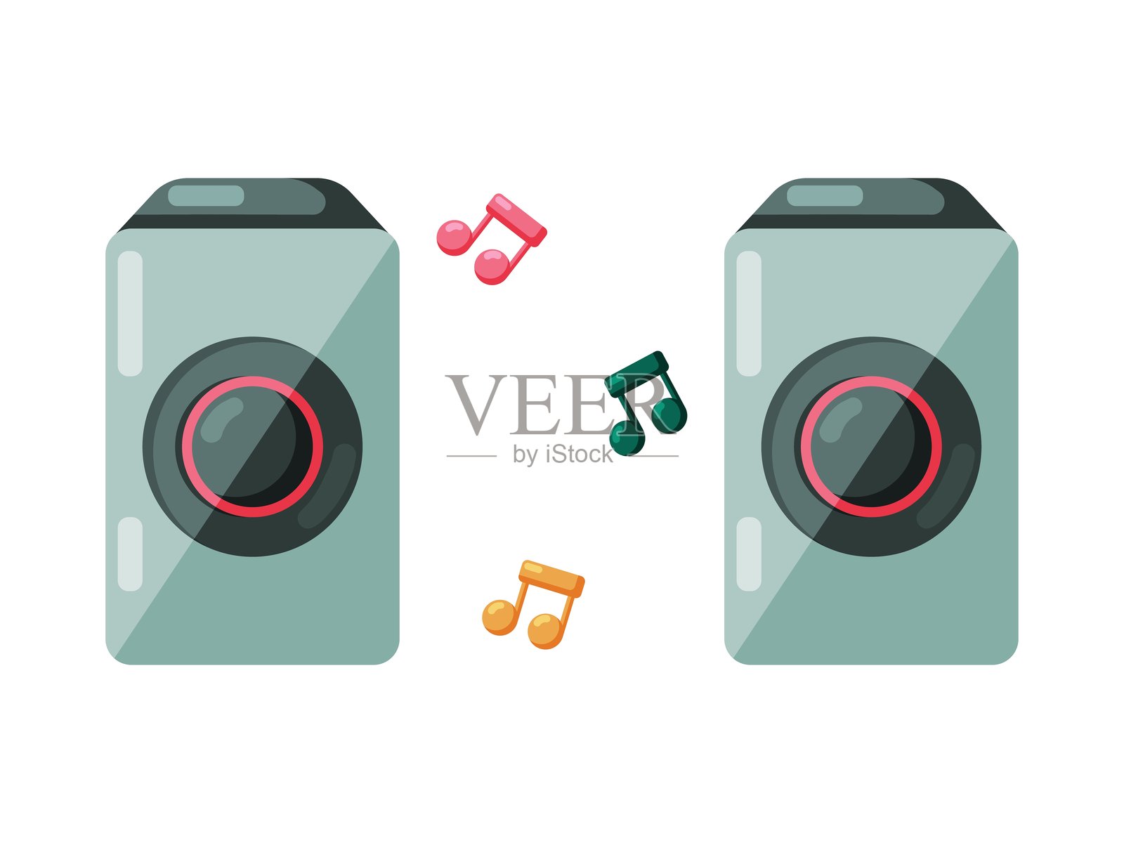 一对复古音响扬声器和音符插画插画图片素材