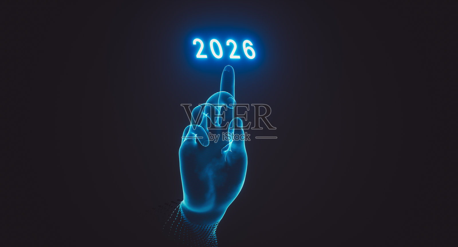 未来全息手指向发光的2026年。3D渲染照片摄影图片