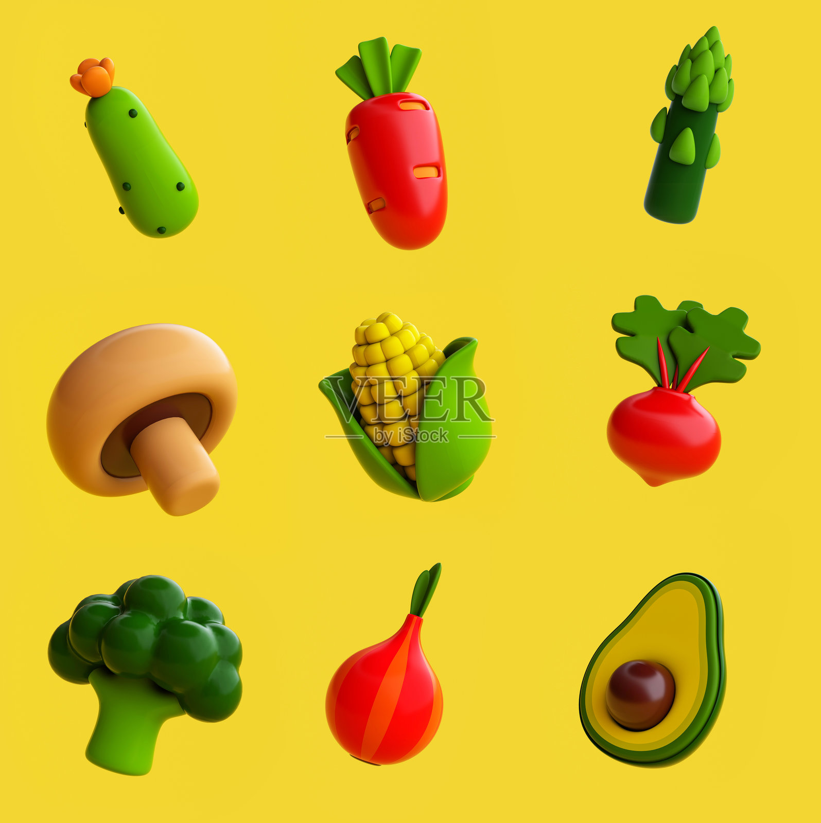 隔离的3D渲染蔬菜图标插图集,现代图形,秋季丰收。照片摄影图片