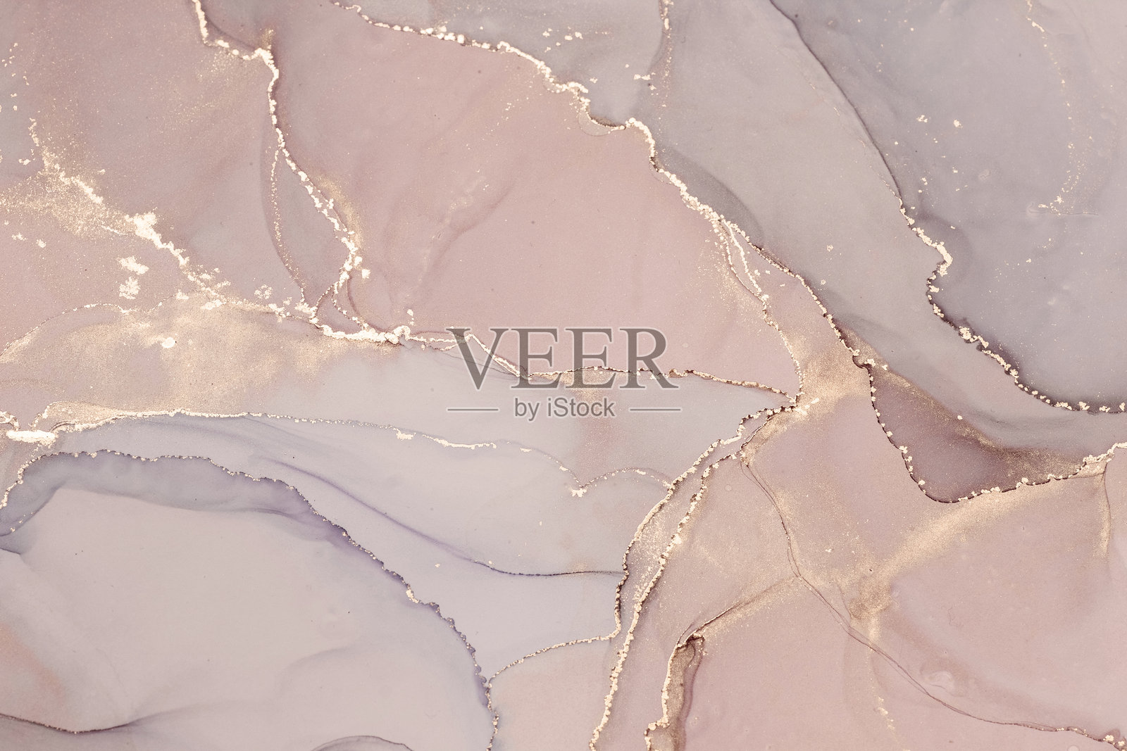 抽象画,米色和绿色中性色调,并带有金色泼溅效果。照片摄影图片