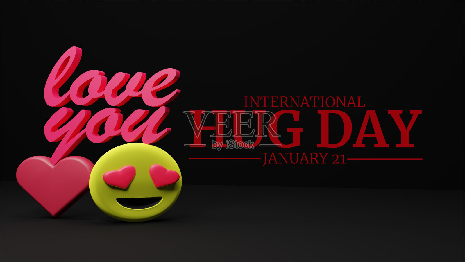 3D渲染的“我爱你”简约现代国际拥抱日文字设计,背景为黑色,非常适合庆祝舒适与相聚照片摄影图片