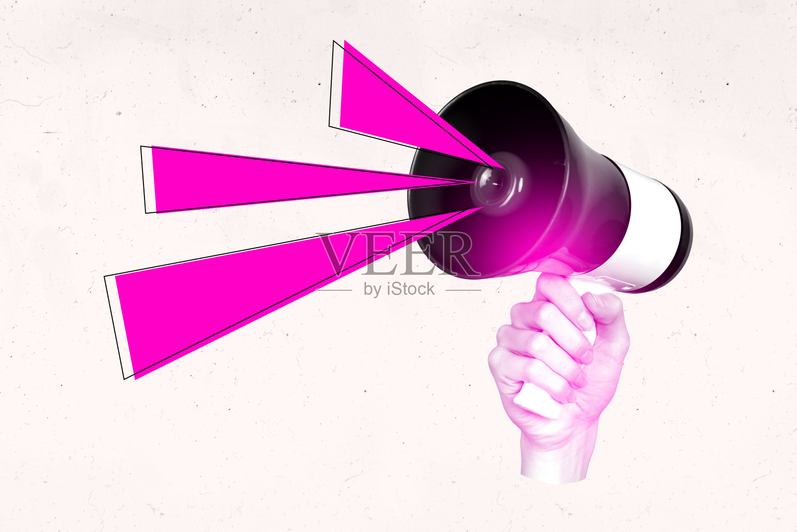 手持扩音器进行洗脑宣传、操纵和虚假信息传播的完整草图设计作品拼贴画照片摄影图片