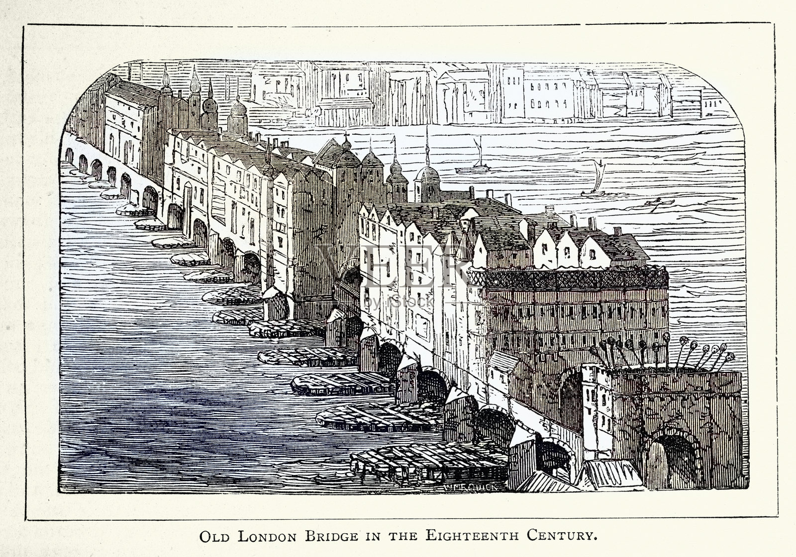 18世纪的老伦敦桥,复古插画插画图片素材