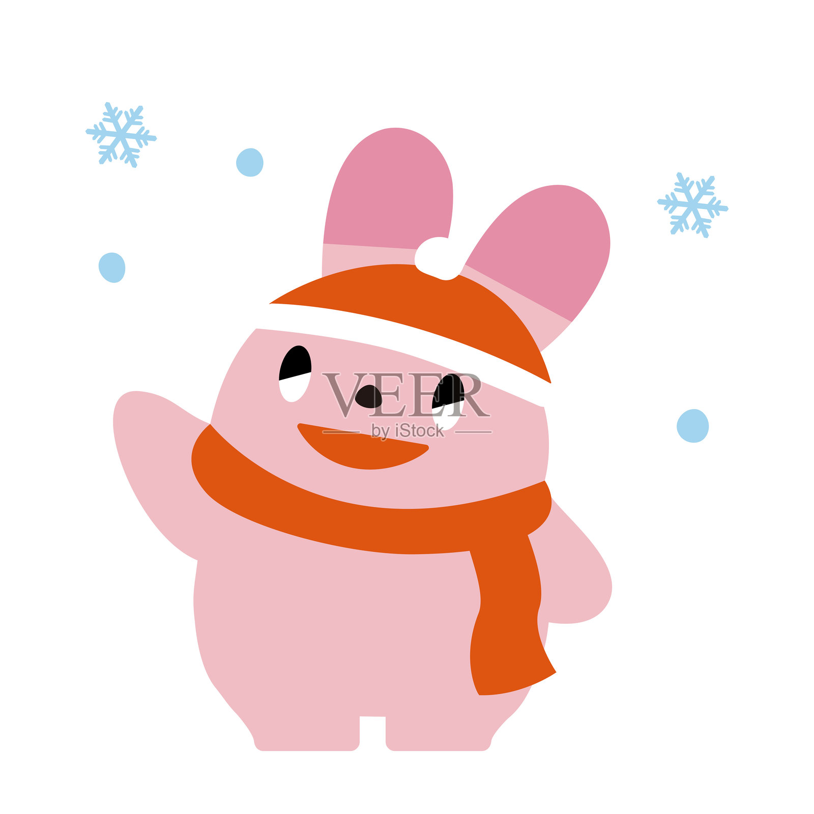 一只冬日里的兔子抬起爪子打招呼插画图片素材