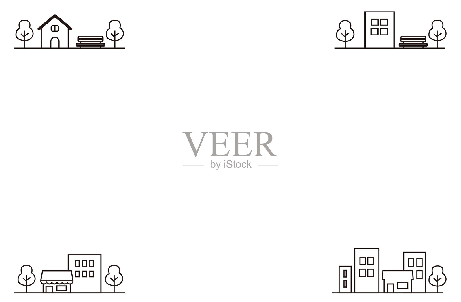 街景与日常生活中的画框素材(单色)插画图片素材