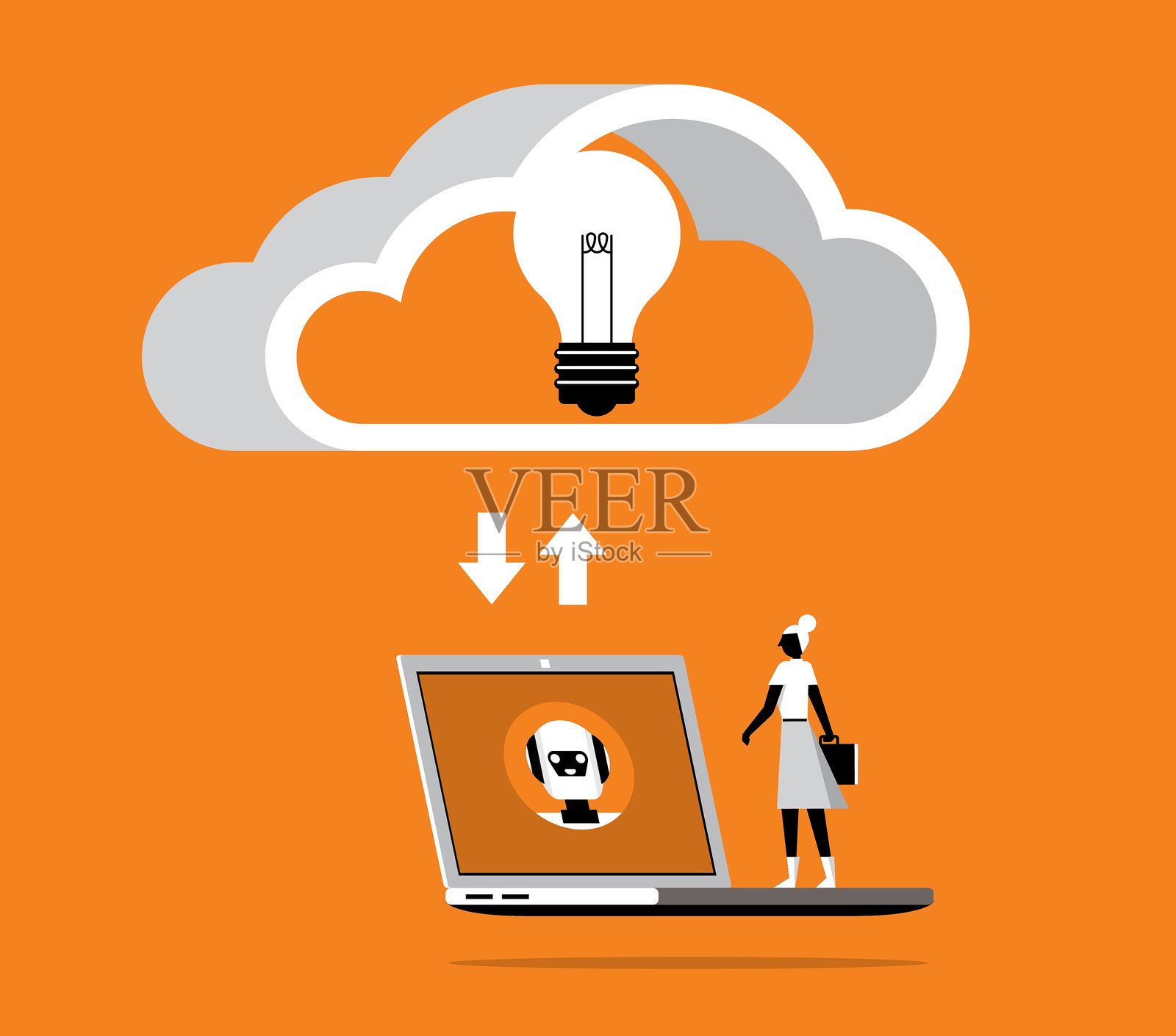 云计算服务 - 聊天机器人 - 女商人插画图片素材