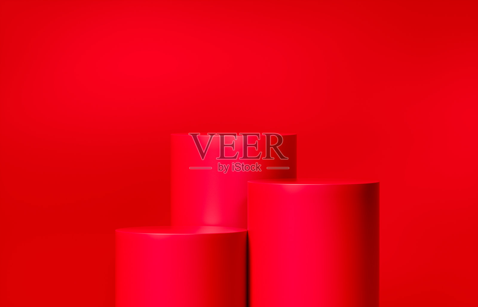 红色背景,带有用于产品展示的领奖台。圣诞和庆祝背景。照片摄影图片