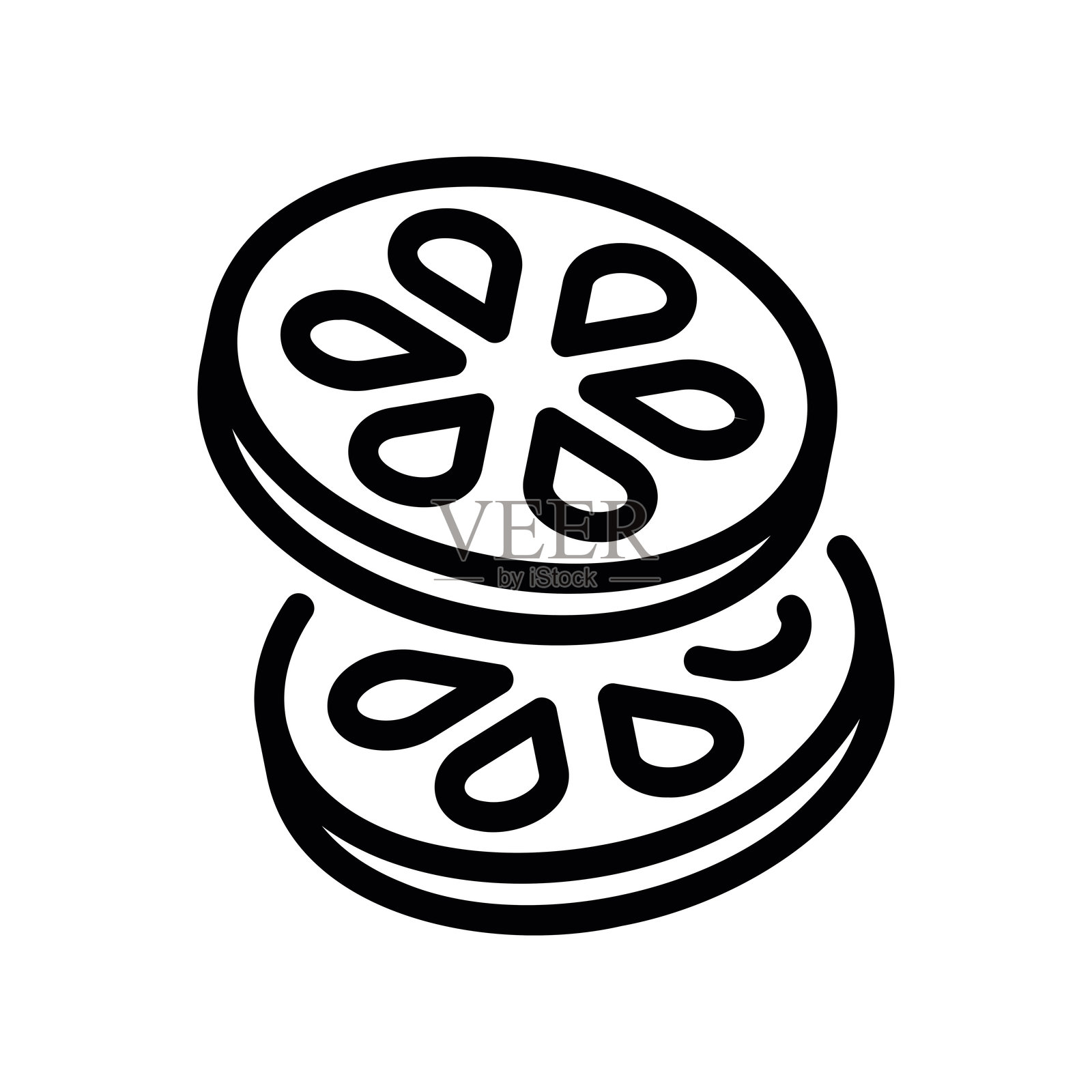 简约线条风格的圆形柠檬片堆叠插画图片素材