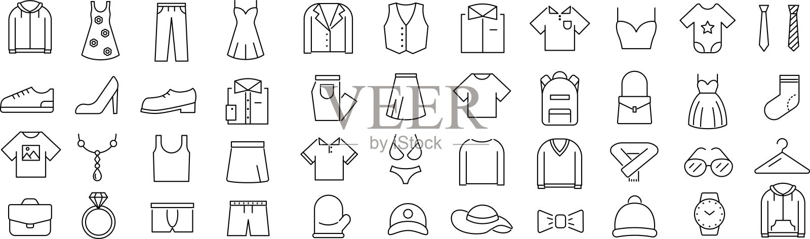 单色服装服饰线条艺术图标集插画图片素材