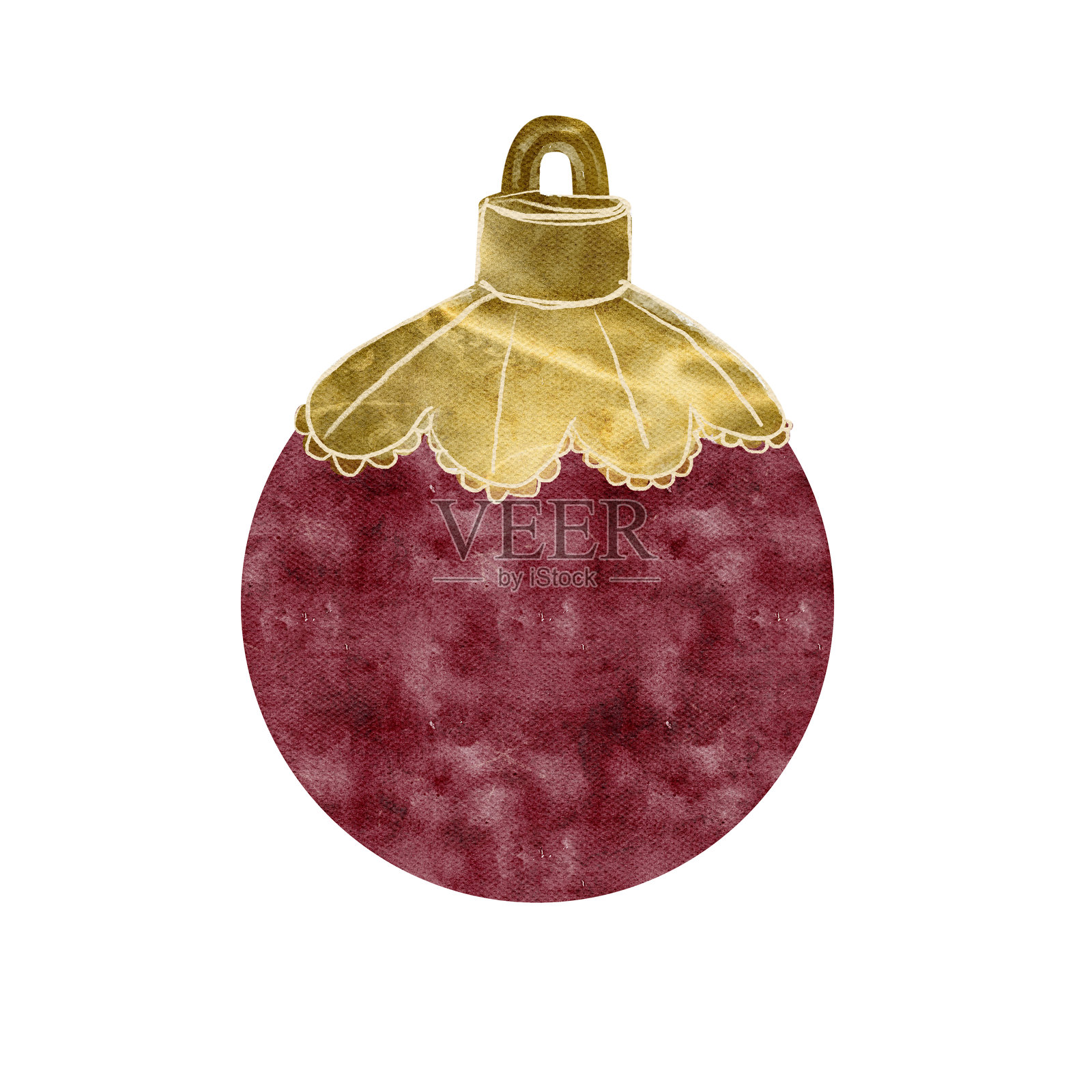 孤立在白色的圣诞树,上面有绿色的红球和金色的顶饰插画图片素材