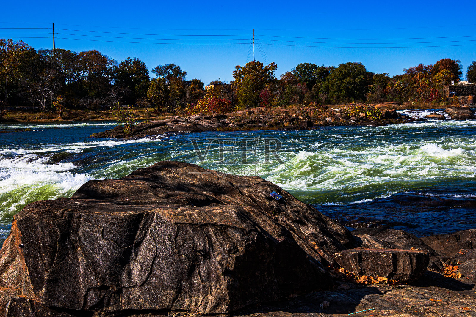 河畔步道上的急流与岩石!照片摄影图片
