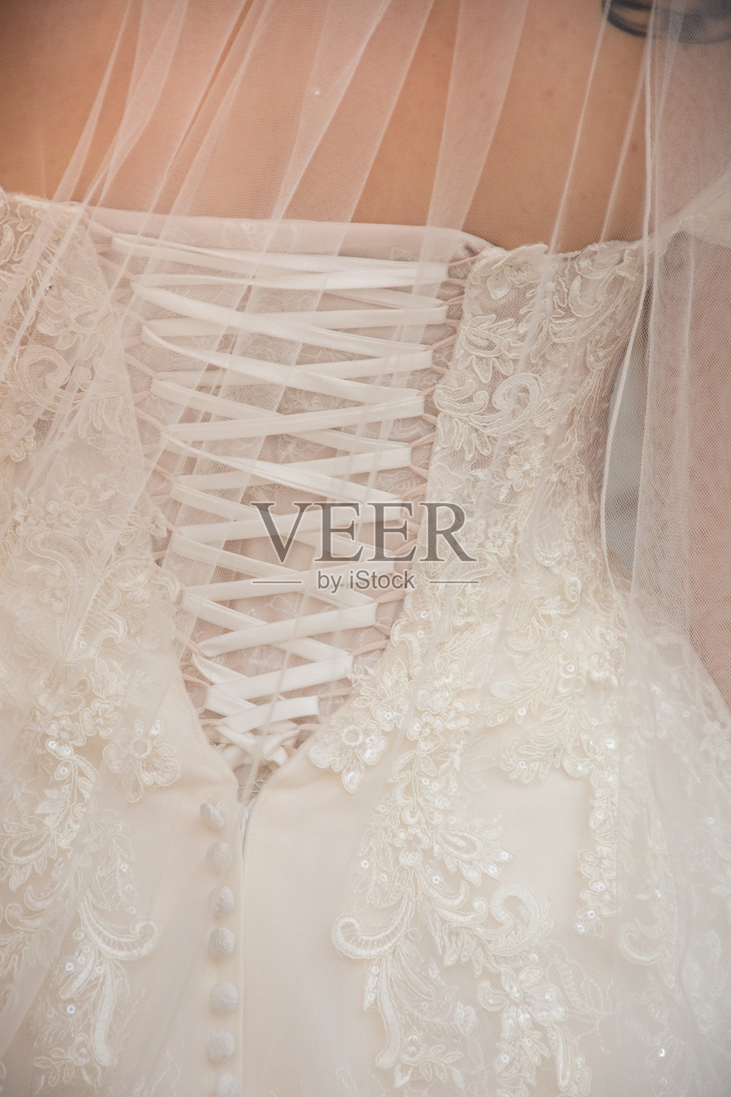 身着蕾丝婚纱的新娘背影优雅迷人照片摄影图片