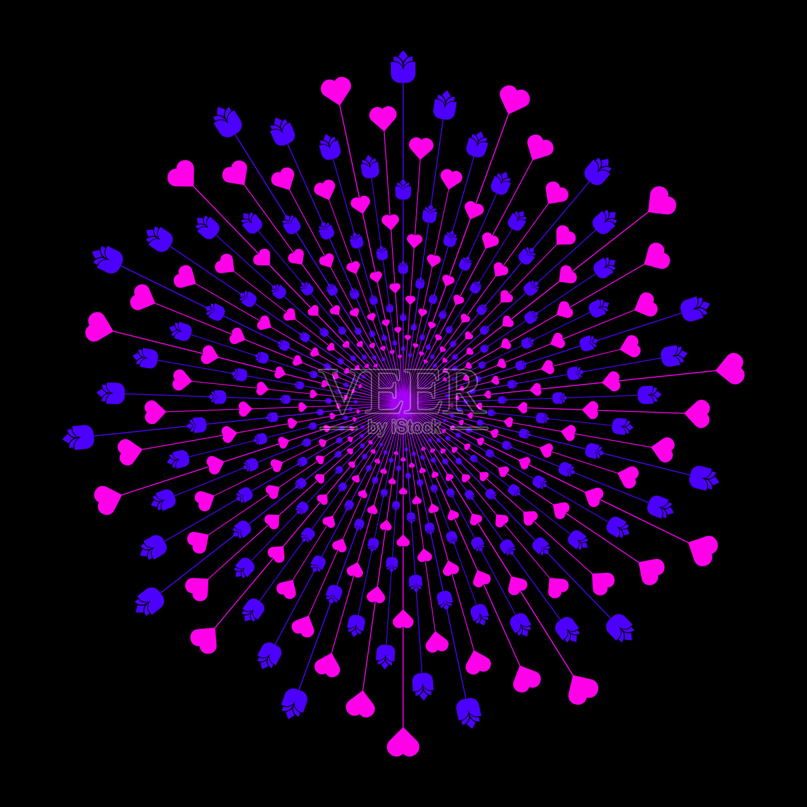 爱心与花朵放射状爆炸图案设计元素插画图片素材