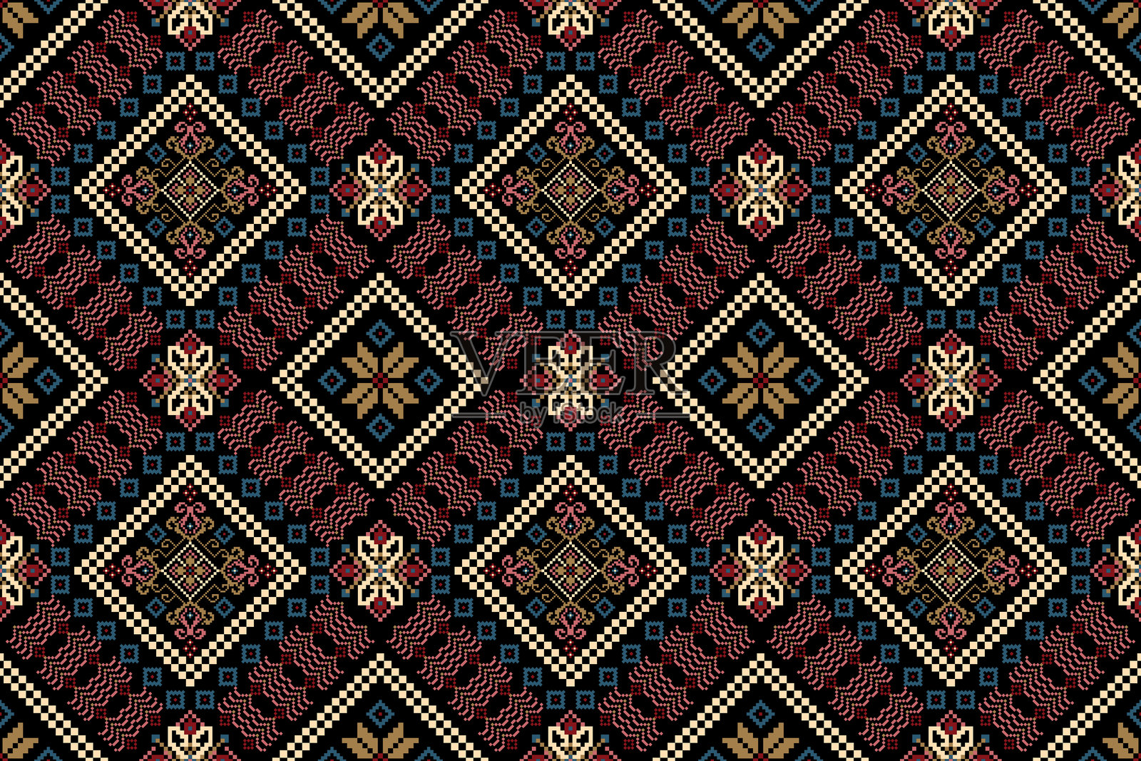 花卉十字绣无缝图案矢量图插画图片素材