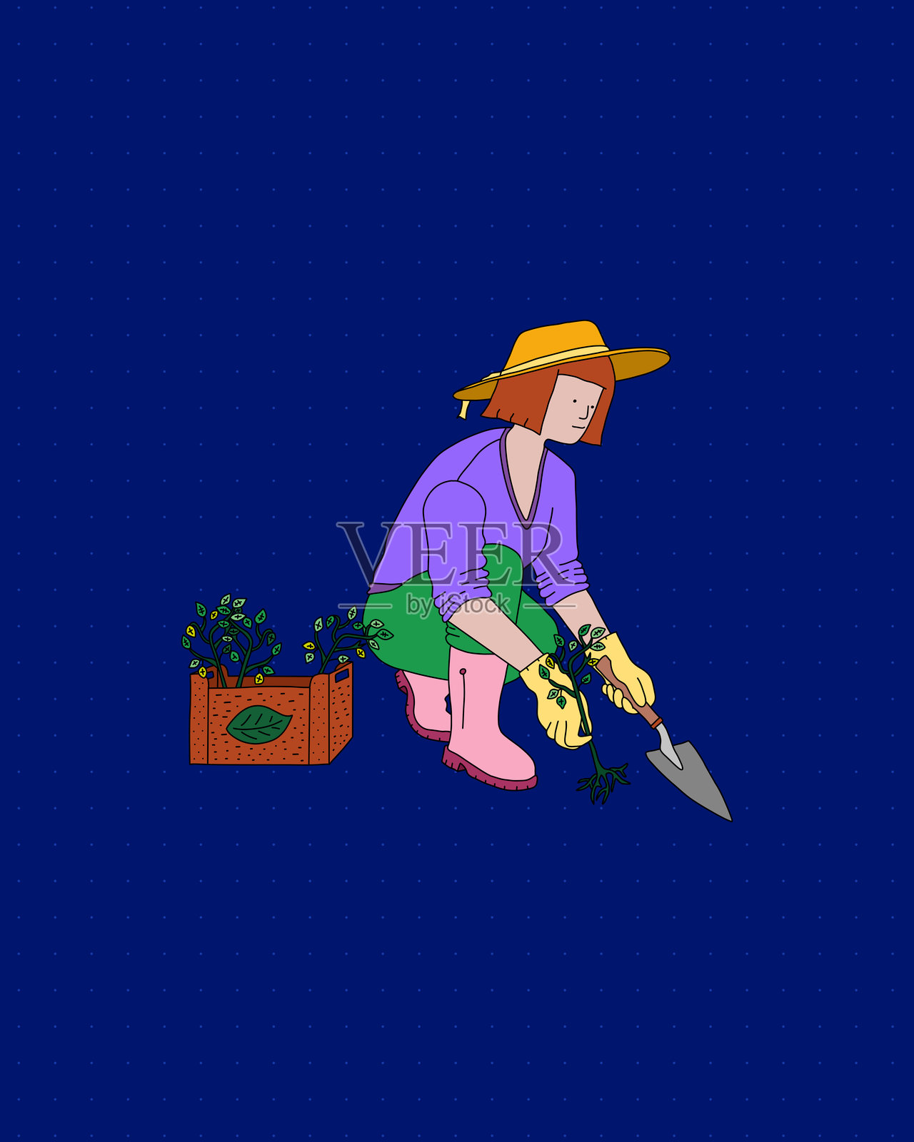 手绘园丁种植幼苗插画插画图片素材