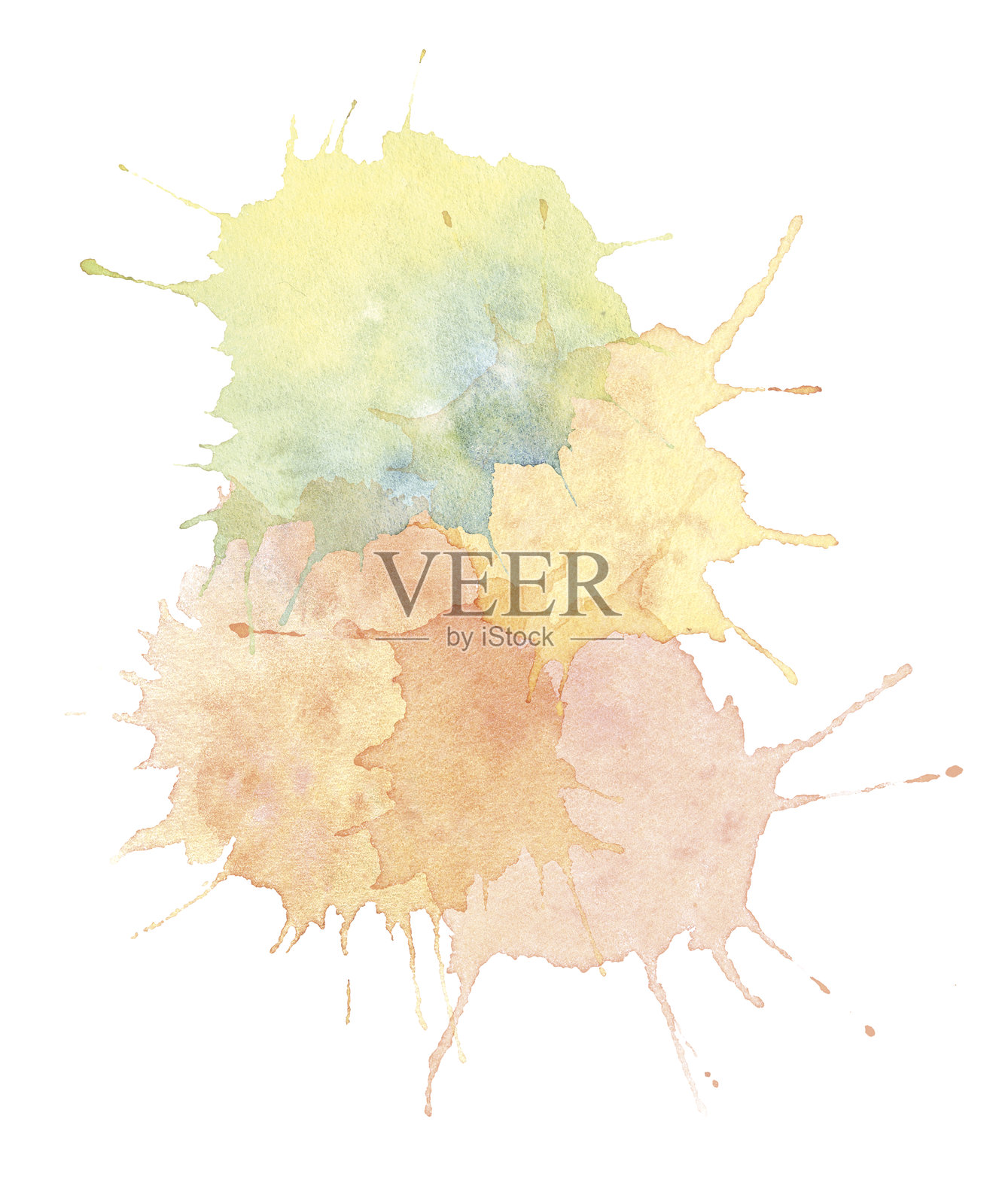 蓝绿色黄色水彩斑点,孤立在白色背景上插画图片素材