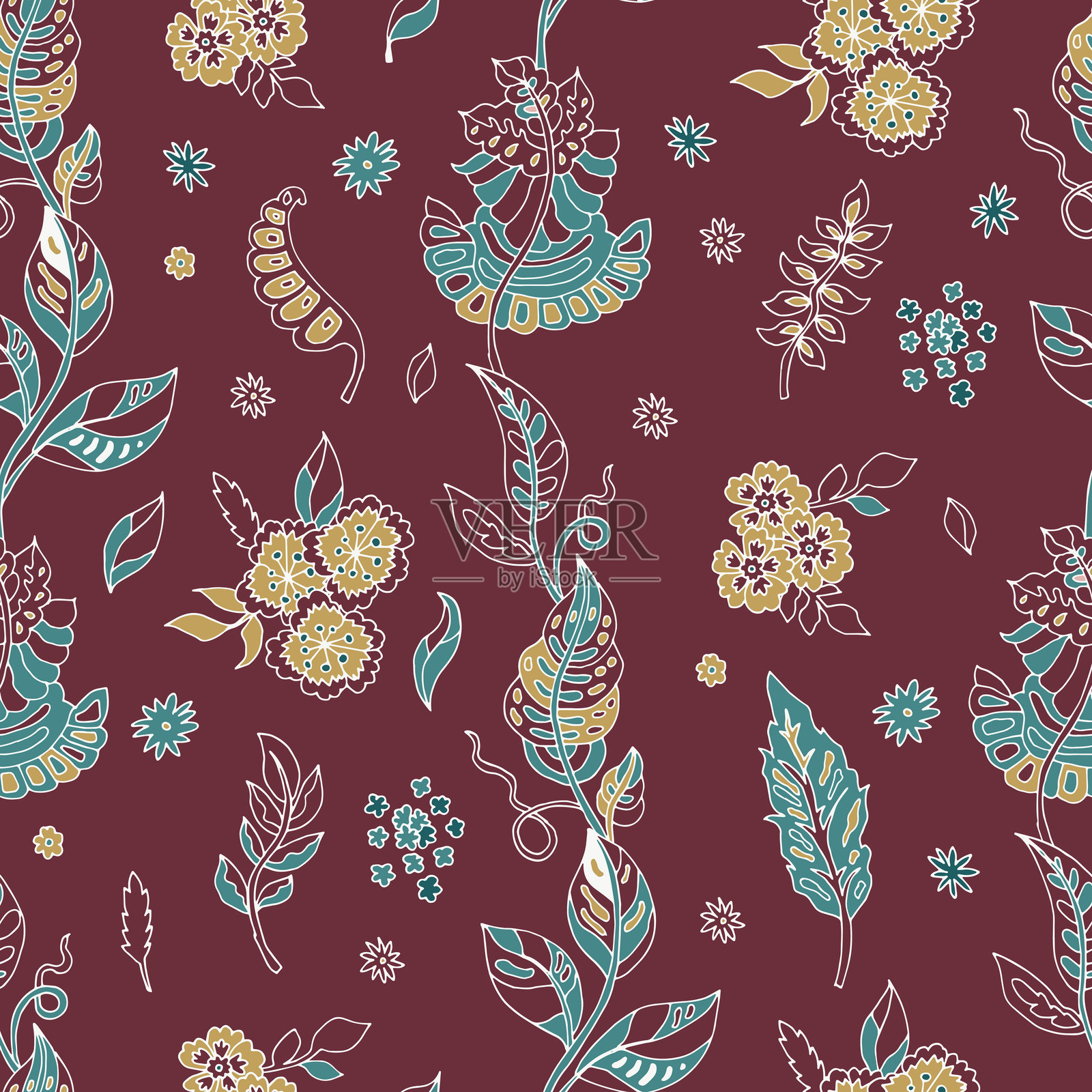 民间植物勃艮第藤蔓图案插画图片素材