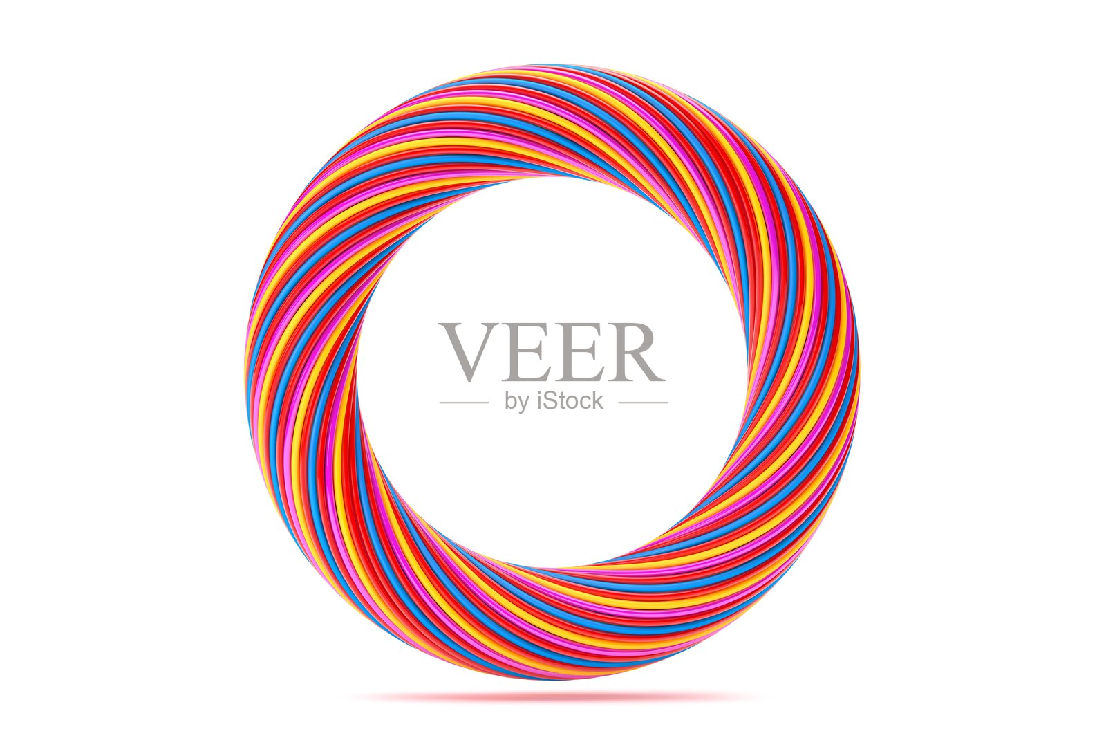 白色背景上色彩鲜艳的3D抽象扭曲环形照片摄影图片