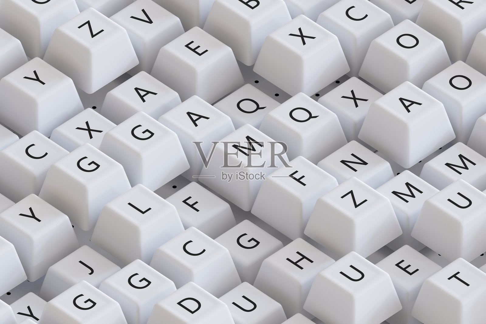 带有随机字母的电脑键盘按键,数字通信和内容创作概念,3D渲染照片摄影图片