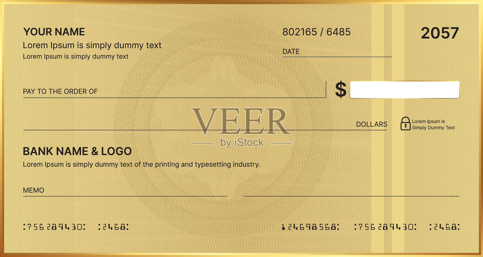 空白银行支票、支票簿支票模板或金钱支付纸质凭证,矢量模型图。企业或个人账户现金支付支票证书或支票簿中的薪水支票优惠券插画图片素材
