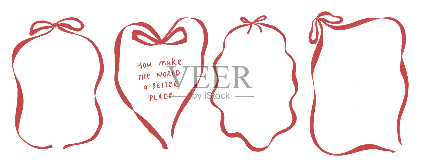 一套手绘的红色丝带相框插画图片素材