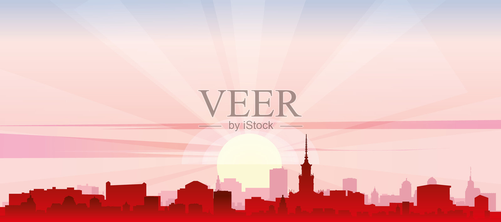 波兰华沙城市风光全景海报插画图片素材