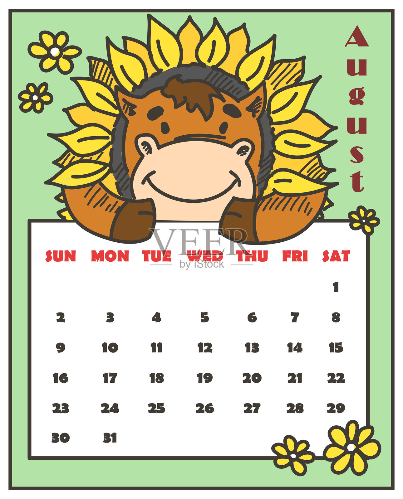 2026年8月月历矢量图,孤立插画图片素材