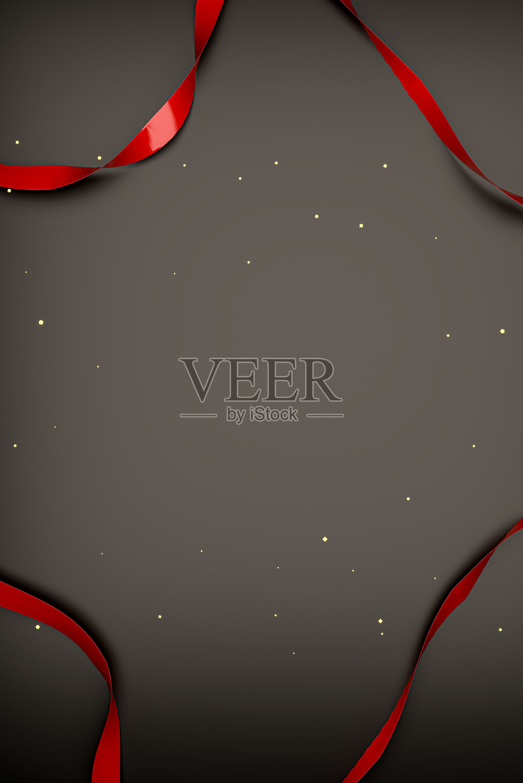 奢华的深色背景,配有红色绸带和金色纸屑照片摄影图片