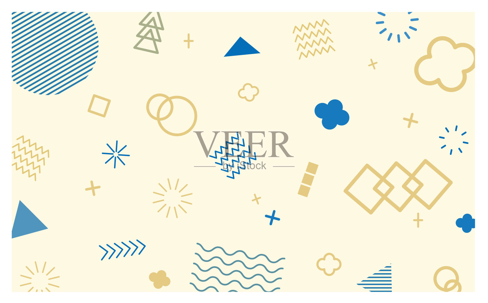 奶油色和蓝色调的流行几何图案背景插画图片素材