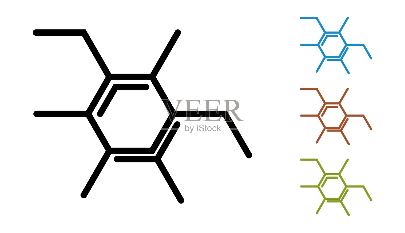 抽象的化学分子。有机物。代表化学分子结构的简单线条图标。分子结构风格化插图,代表化合物。原子简单图示,代表科学与化学概念。插画图片素材
