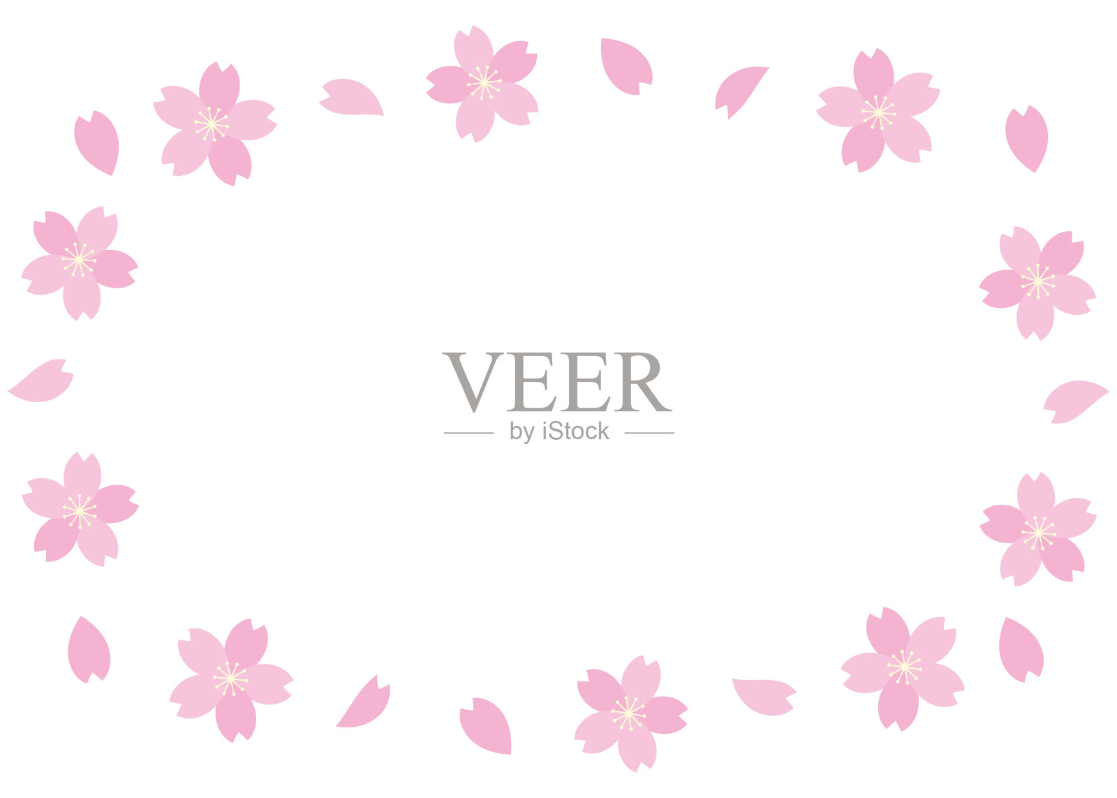 樱花边框插画,横向插画图片素材