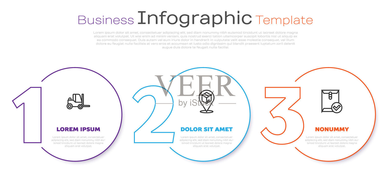 叉车,带有纸箱、信封和复选标记的地点。商业信息图表模板。矢量图插画图片素材
