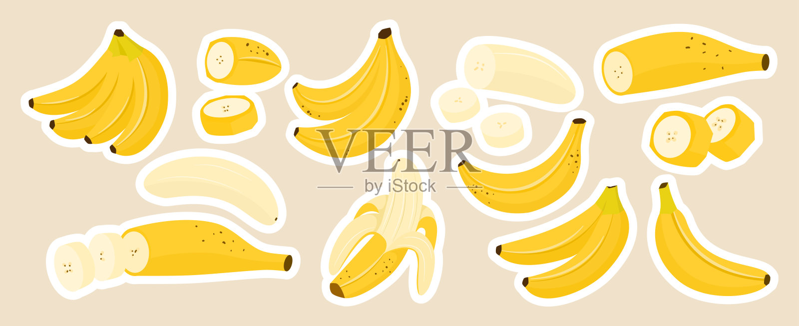 香蕉贴纸套装插画图片素材