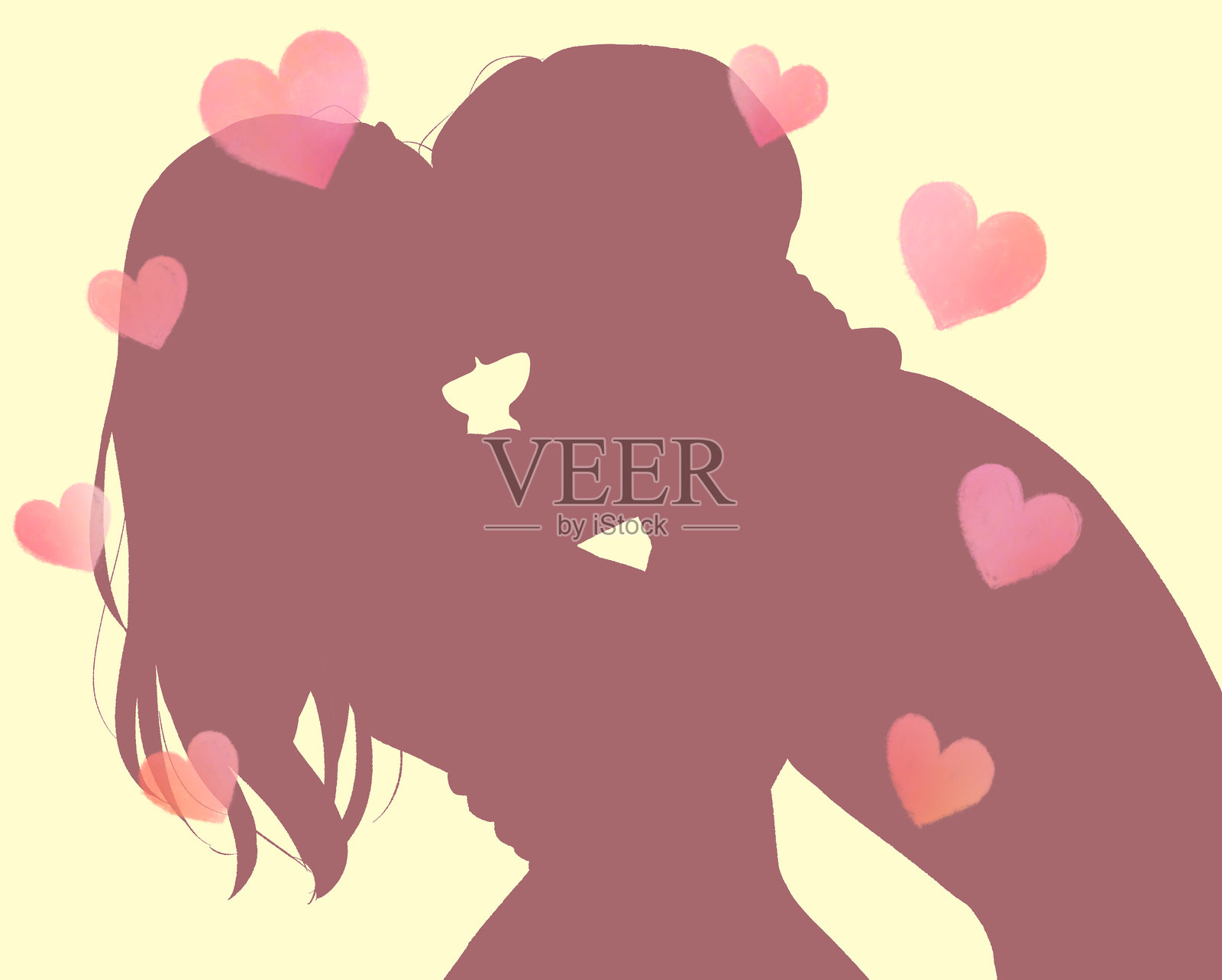 一对情侣相互拥抱并大笑的剪影插画图片素材