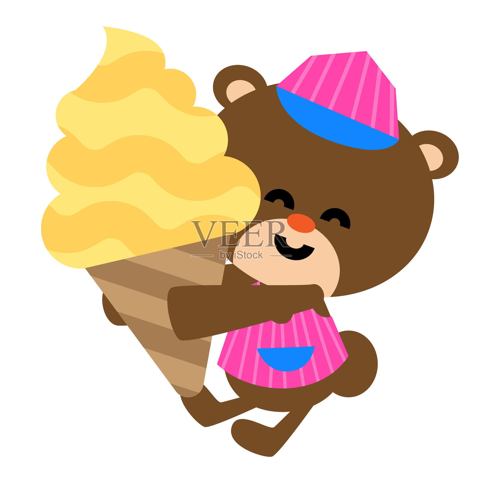 快乐的冰淇淋熊拿着大冰淇淋的插画插画图片素材