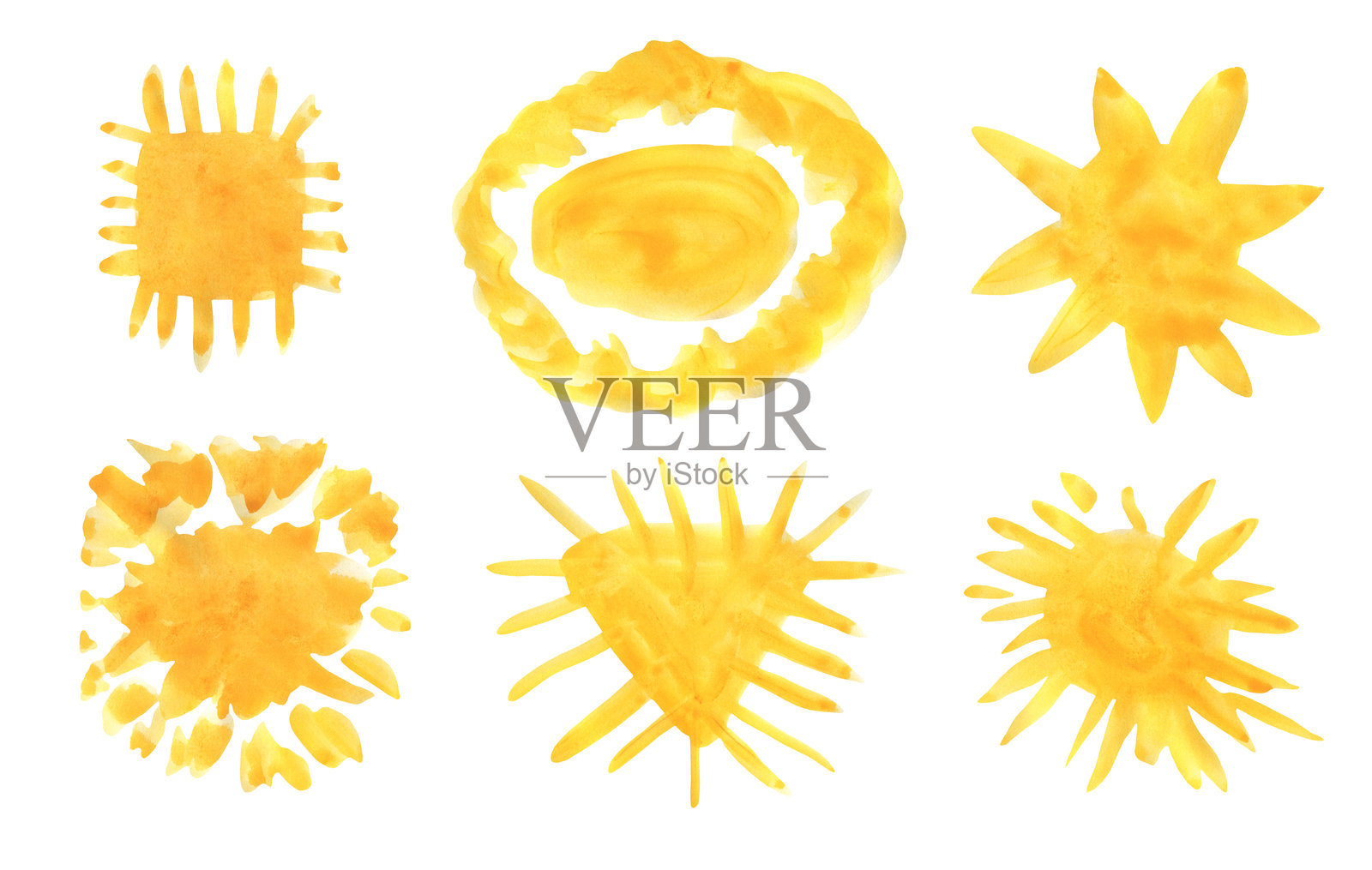 水彩画黄色涂鸦太阳形状插画图片素材