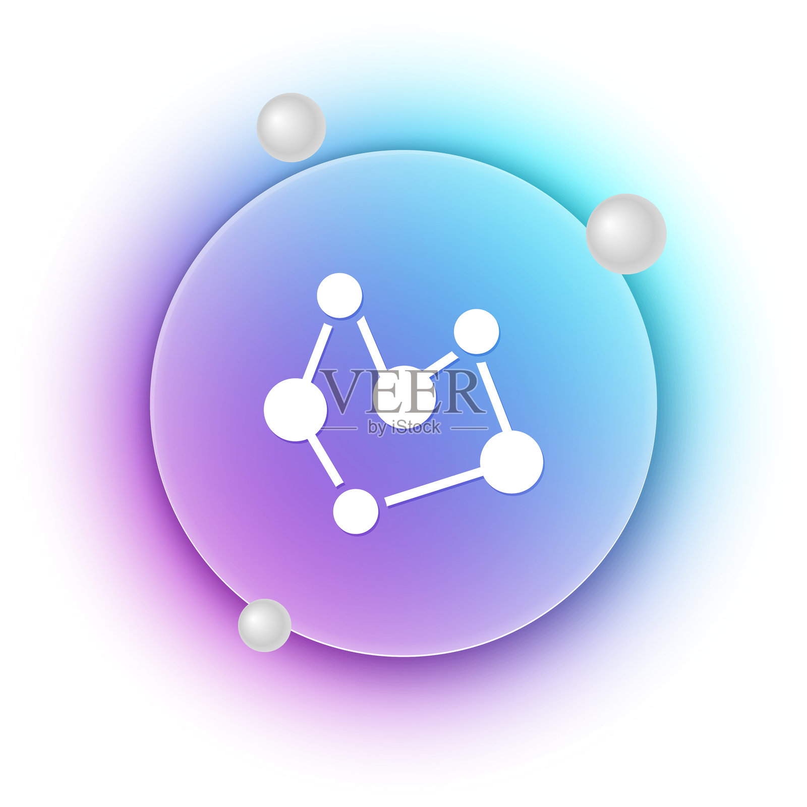 白色化学式图标,孤立在白色背景上。用于创新医学、健康、研究和科学的抽象六边形。蓝色和紫色渐变圆形背景。矢量图插画图片素材