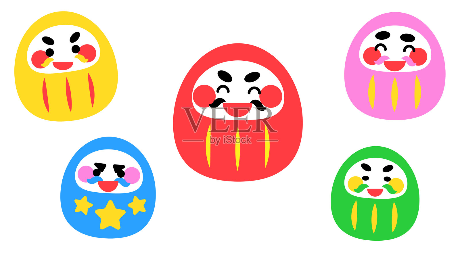 可爱的表情丰富的彩色达摩不倒翁插画集插画图片素材