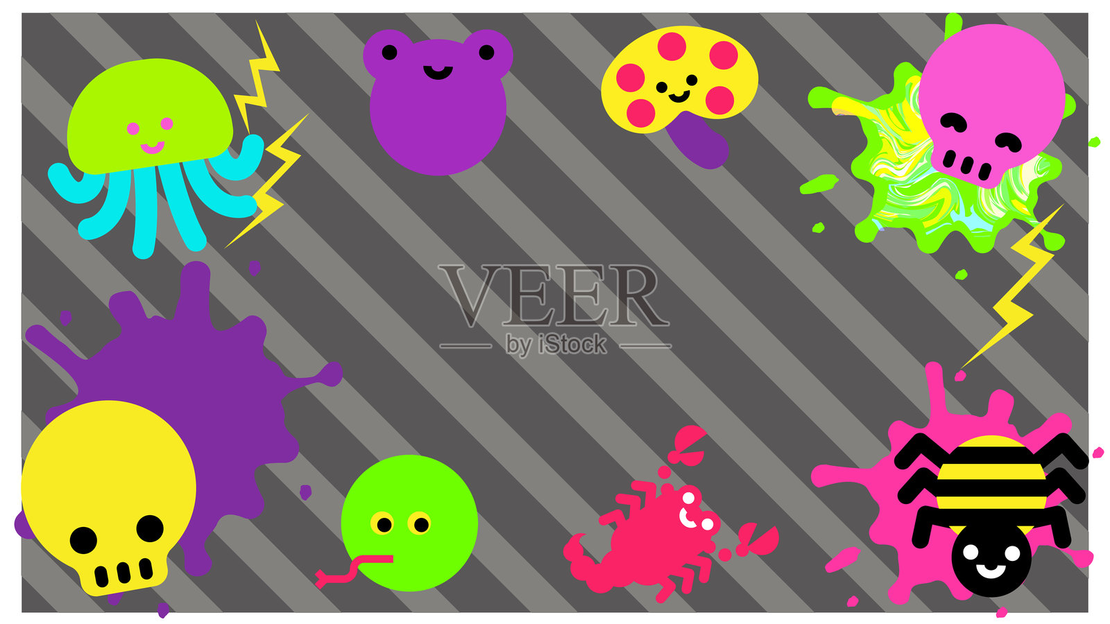 一套以毒色绘制的可爱毒物角色插画插画图片素材