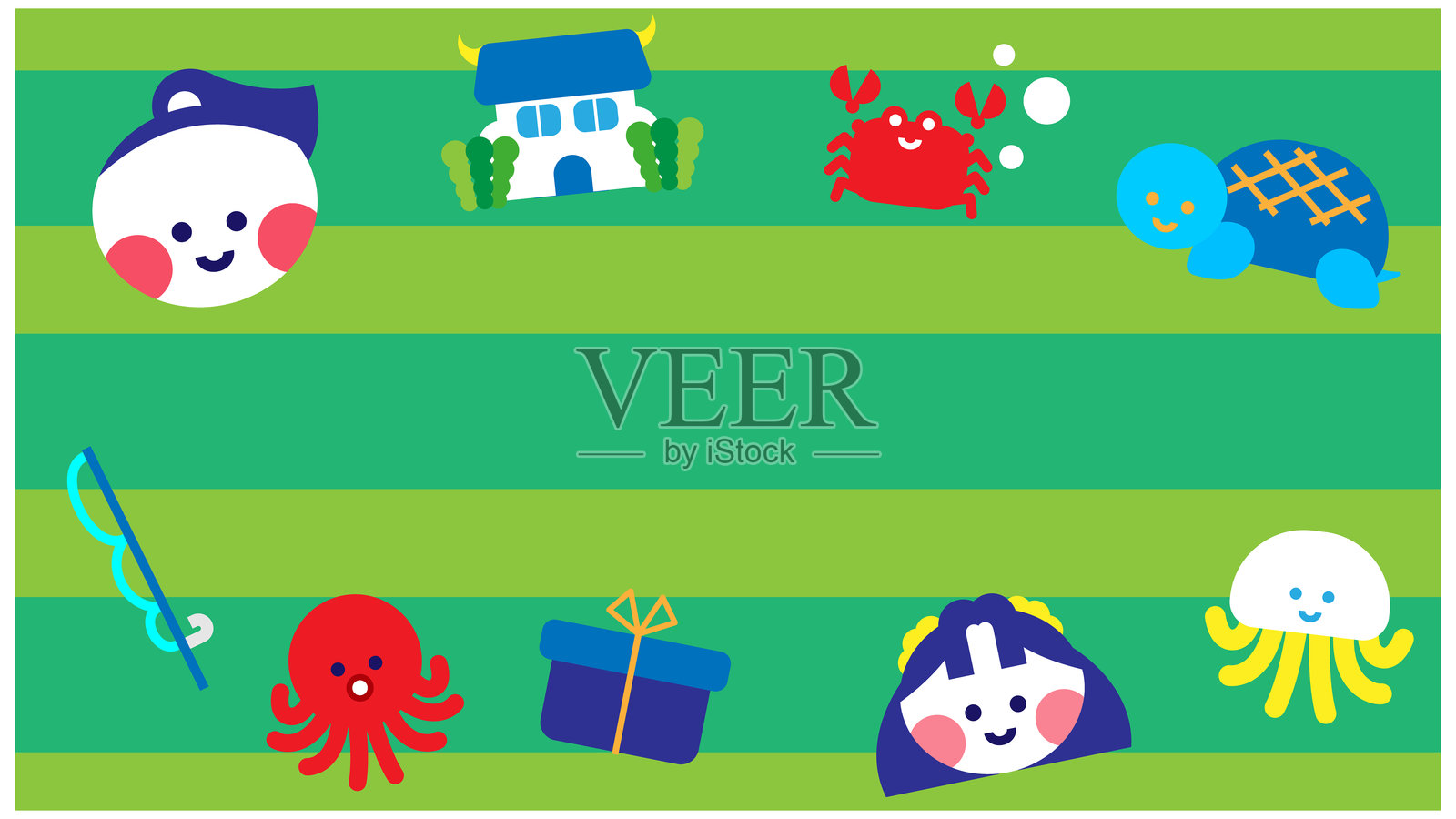 浦岛太郎和他海洋朋友们的流行背景插画插画图片素材