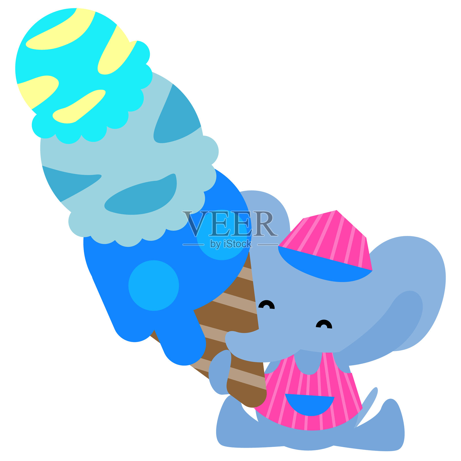 一家冰淇淋店里可爱的大象插画,它手里拿着一个大大的冰淇淋插画图片素材