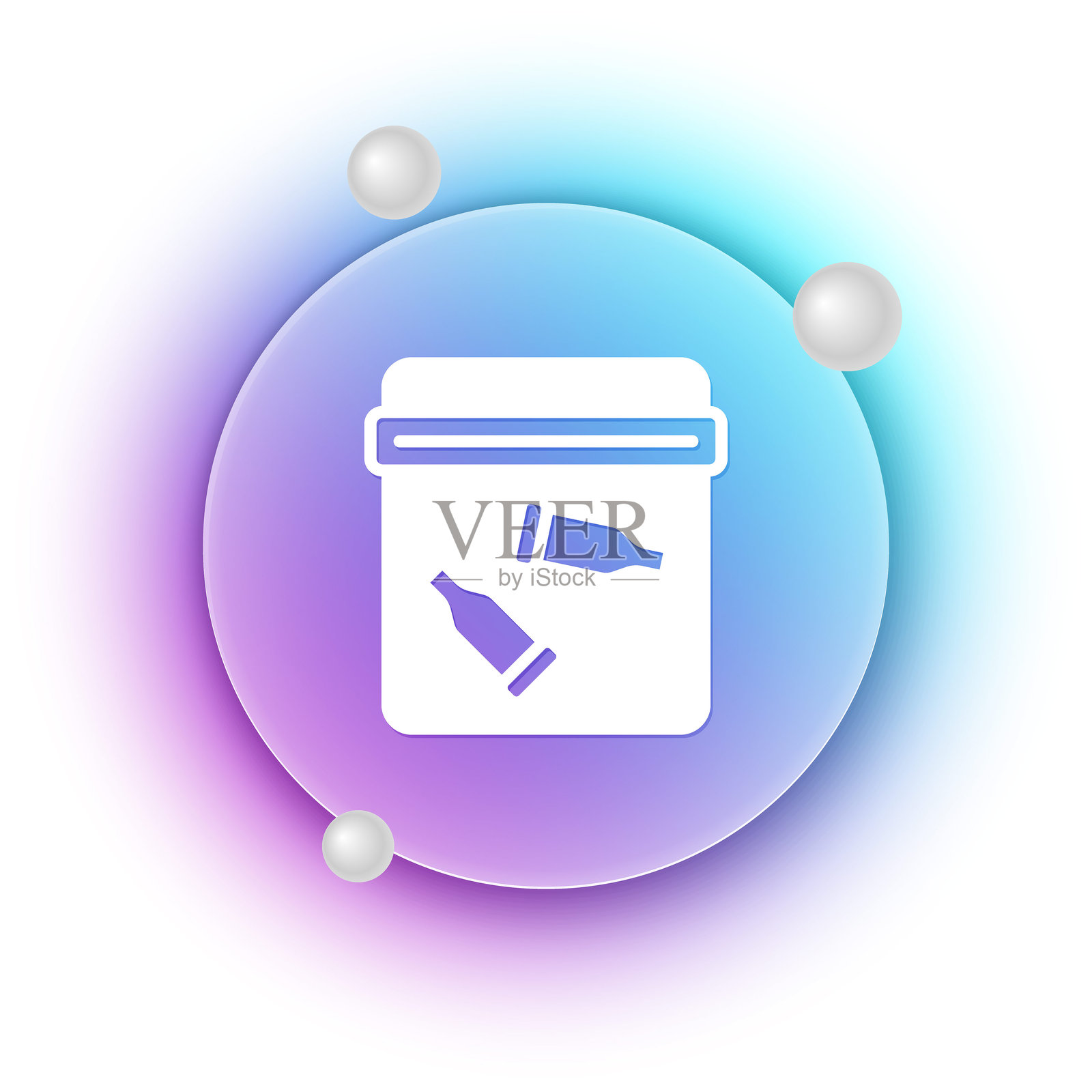 白色证据袋,带有子弹图标,孤立在白色背景上。蓝色和紫色渐变圆形背景。矢量图插画图片素材