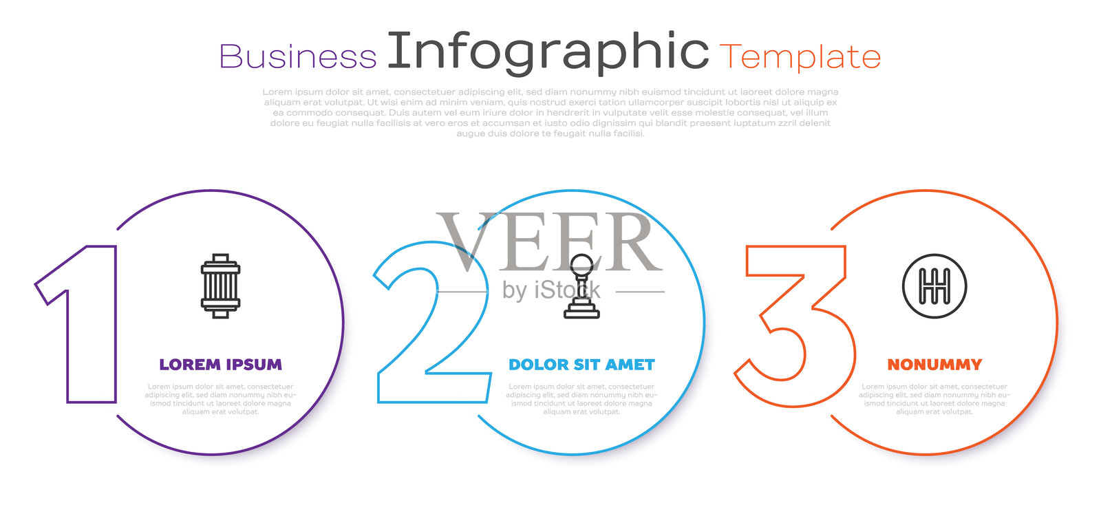 汽车空气滤清器、换挡杆和齿轮的线条图标。商务信息图模板。矢量图插画图片素材