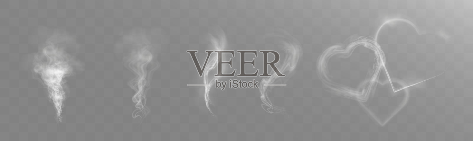 带有柔和发光烟雾的轻盈心形轨迹,背景透明。插画图片素材