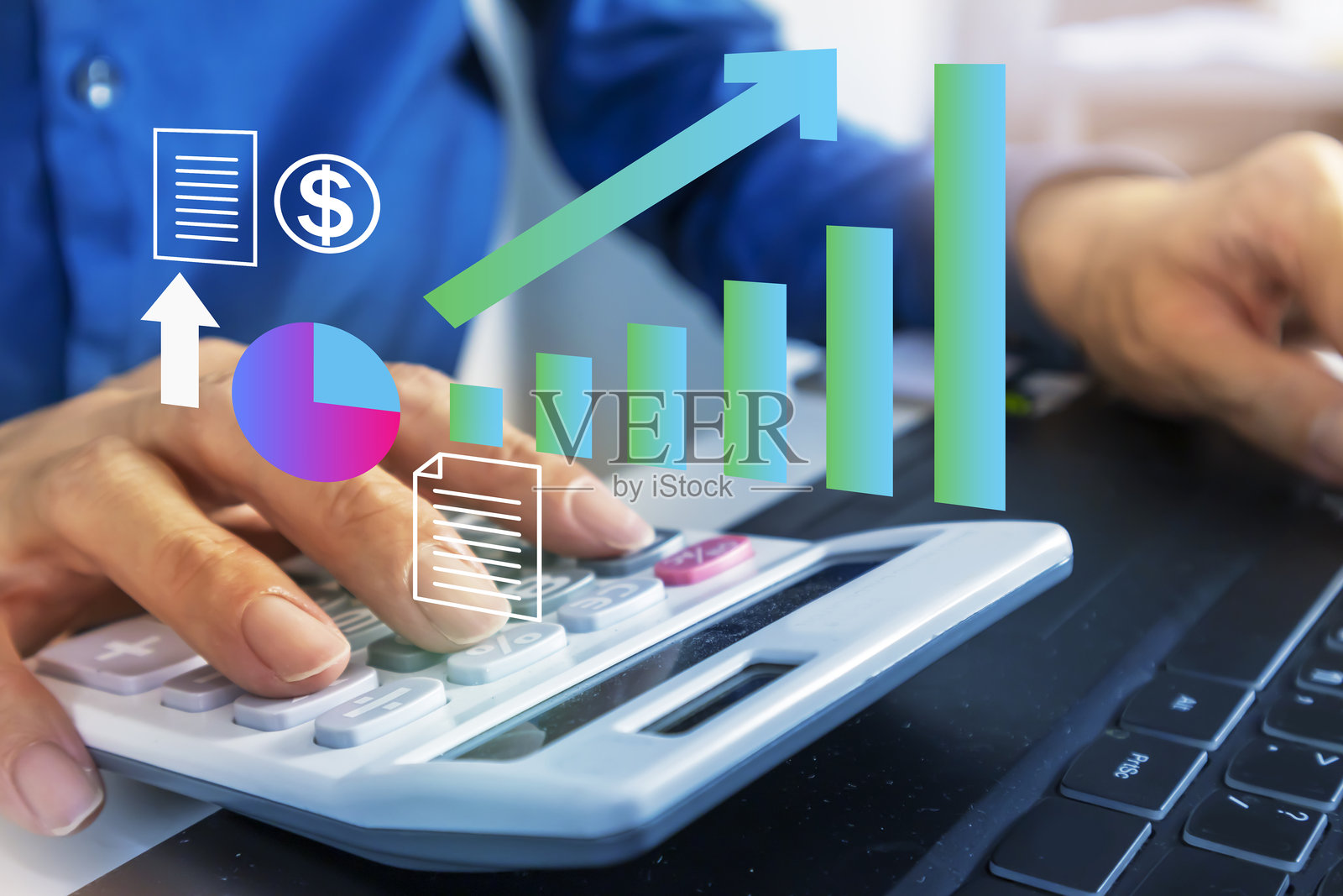 商人与投资者管理资本来源以产生业务利润、股票、债务工具和数字资产的上升趋势的概念。照片摄影图片