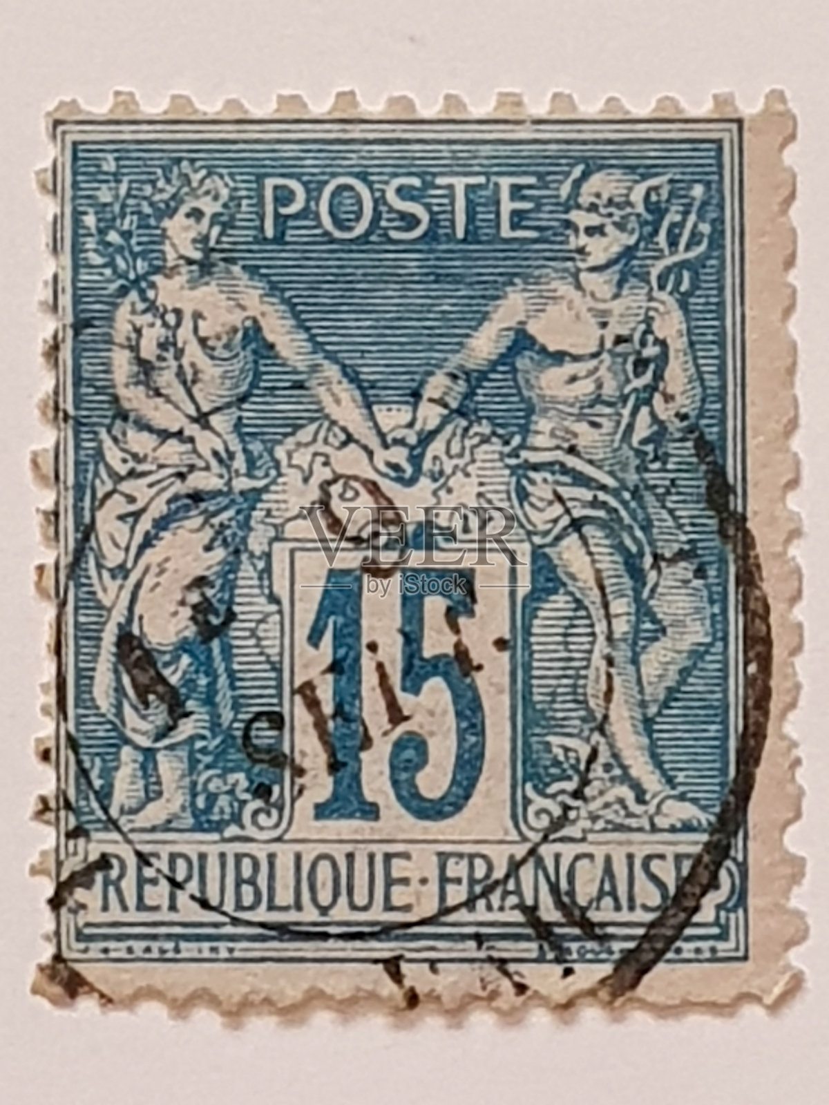 法国邮票 1877–1880 年早期发行 精品已用 15 生丁照片摄影图片