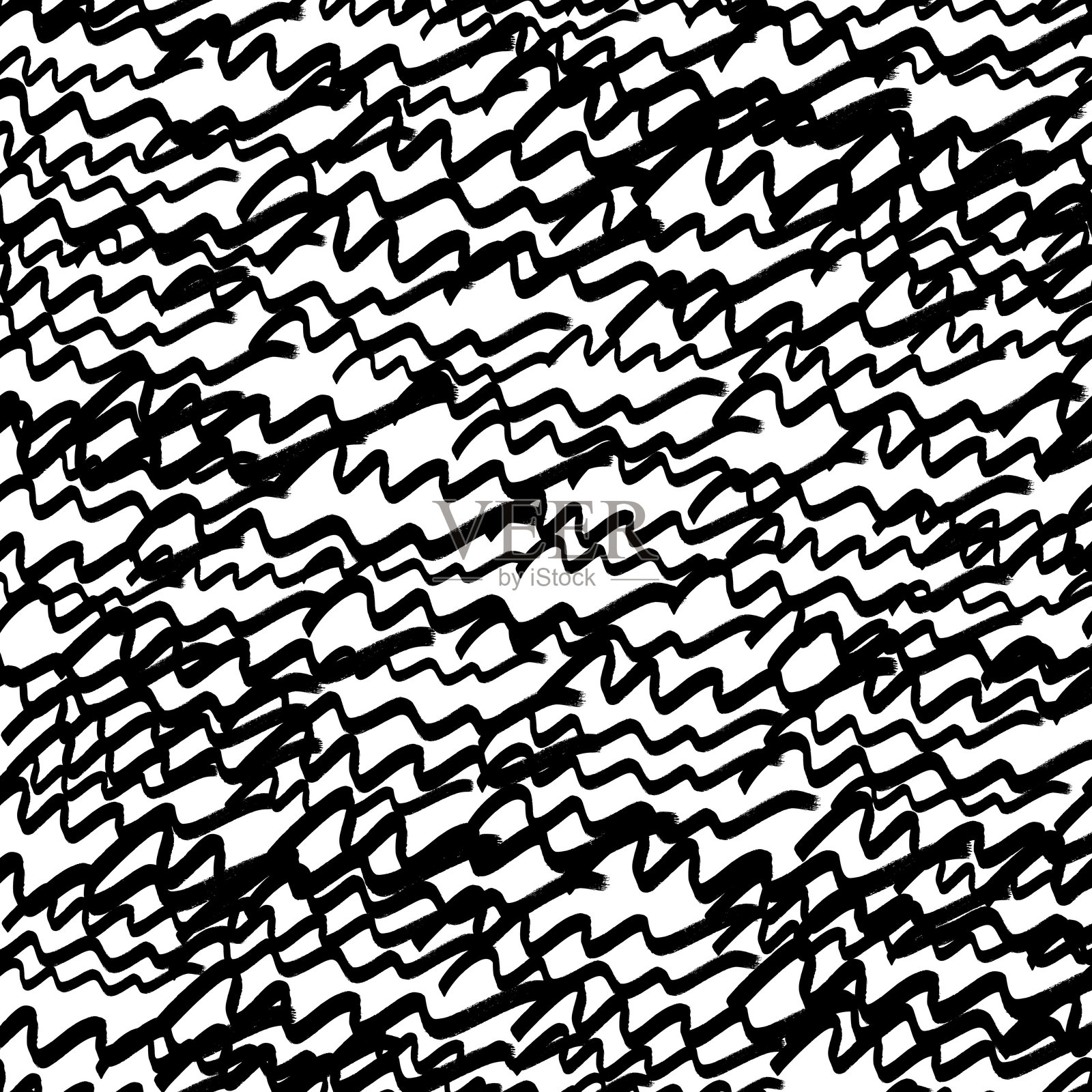 无缝图案与黑色波浪垃圾刷笔触插画图片素材