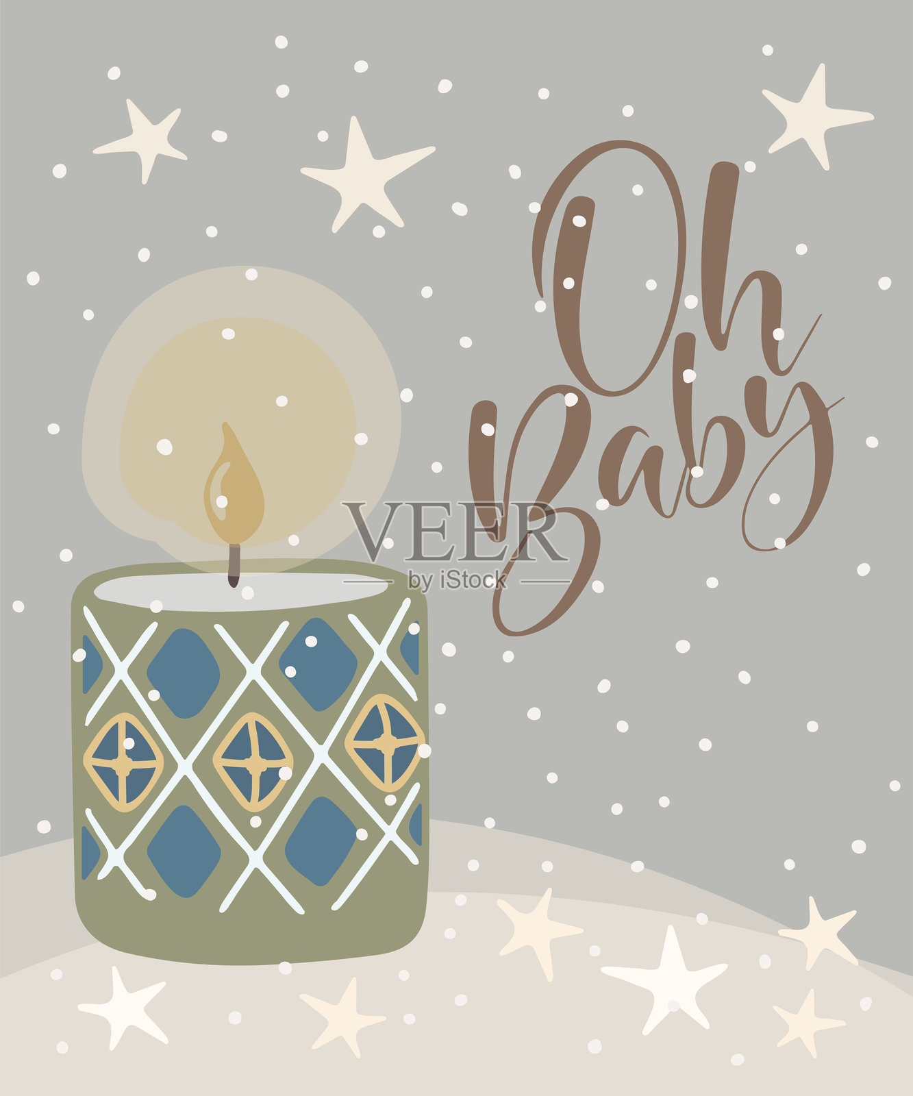 波西米亚风婴儿送礼会卡片,带蜡烛 1插画图片素材