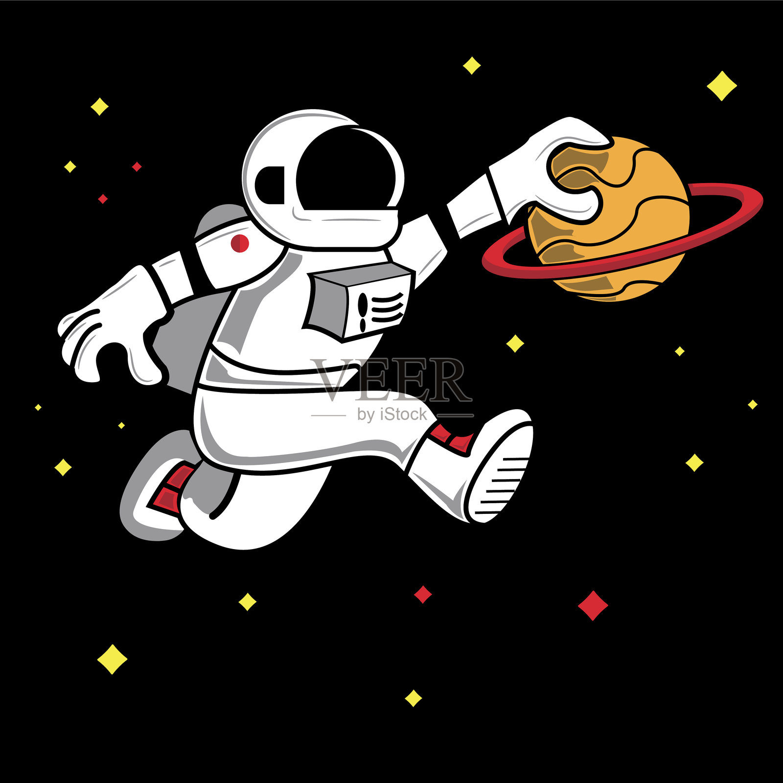 宇航员在太空中扣篮一个星球插画图片素材